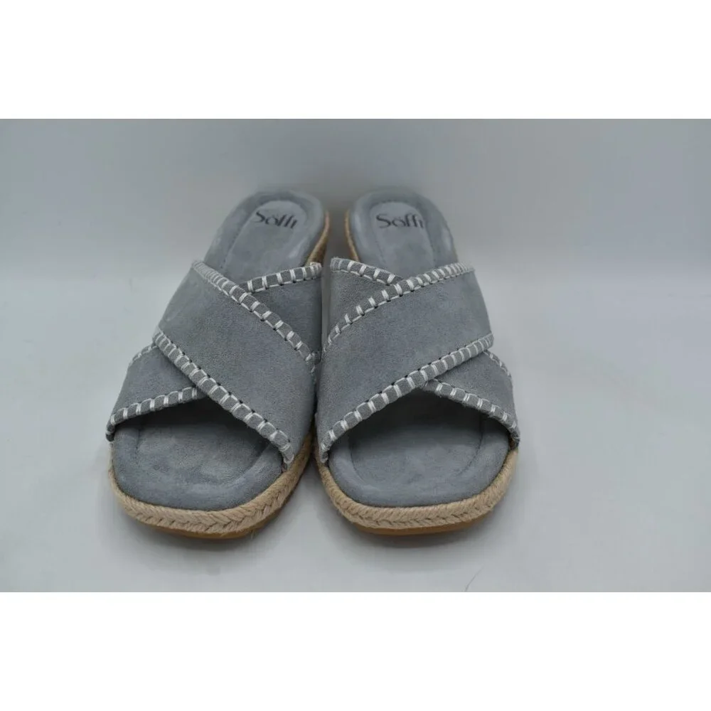 Sofft Women Size 8.5 Indie Blue Chambray Espadrille Wedge Open Toe Sandals Shoes